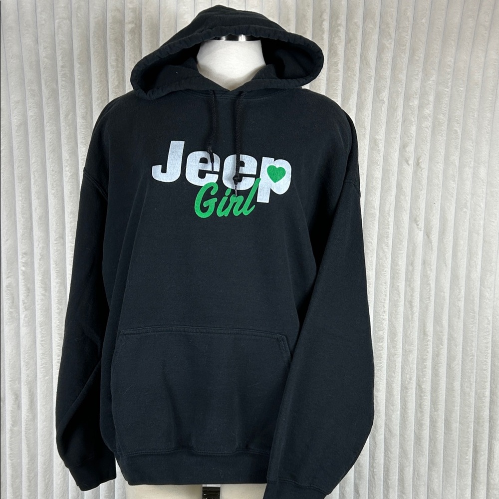 Jeep girl, logo, black hoodie, hooded sweatshirt, size XXL